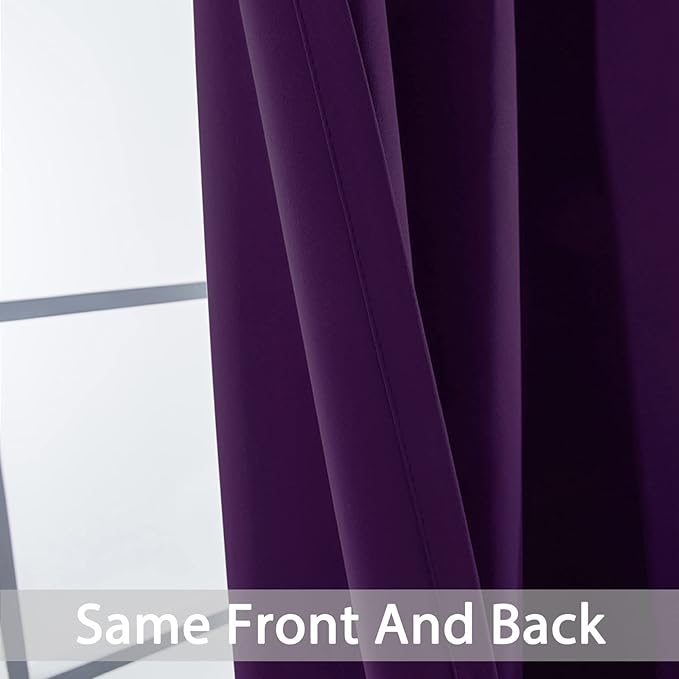 Yakamok Blackout Curtains Room Darkening Thermal Insulated Window Panels,Solid Grommet Top Drapes for Bedroom/Living Room(62Wx63L, Purple, 2 Panels)