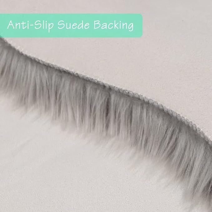 duduta Gray Faux Sheepskin Chair Seat Covers, Fluffy Shag Fur Throw Rugs Room Decor 2x3 ft
