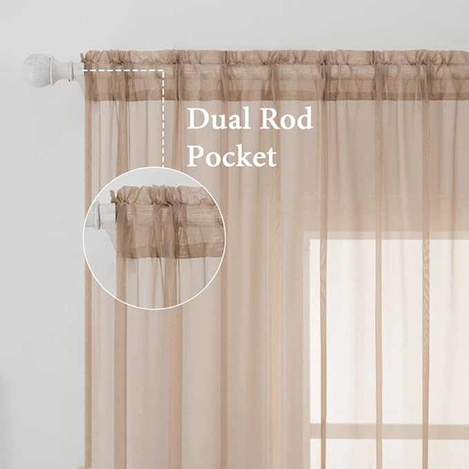 MIULEE 2 Panels Solid Color Sheer Window Curtains Elegant Window Voile Panels/Drapes/Treatment for Bedroom Living Room (54X108 Inches Brown)