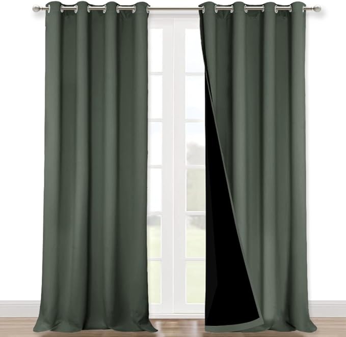 NICETOWN Full Shading Curtains for Windows, Super Heavy-Duty Black Lined Blackout Curtains for Bedroom, Privacy Assured Window Treatment (Dark Mallard, Pack of 2, 52 inches W x 95 inches L)