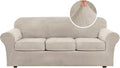 H.VERSAILTEX Modern Velvet Plush 4 Piece High Stretch Sofa Slipcover Sofa Cover Furniture Protector Form Fit Thick Velvet Sofa Cover for 3 Cushion Couch Width Up to 90 Inch (Sofa, French Oak)