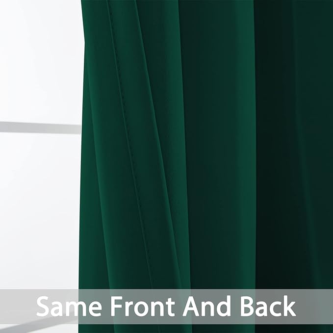 Yakamok Blackout Curtains Room Darkening Thermal Insulated Window Panels,Solid Grommet Top Drapes for Bedroom/Living Room(62Wx63L, Dark Green, 2 Panels)