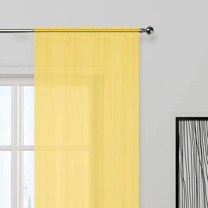 SpaceDresser Yellow Sheer Curtains 4 Panels Rod Pocket Semi-Sheer Curtain 90 Inches Long Light Filtering Voile Window Drapes for Bedroom Living Room Kitchen, Each 52W x 90L