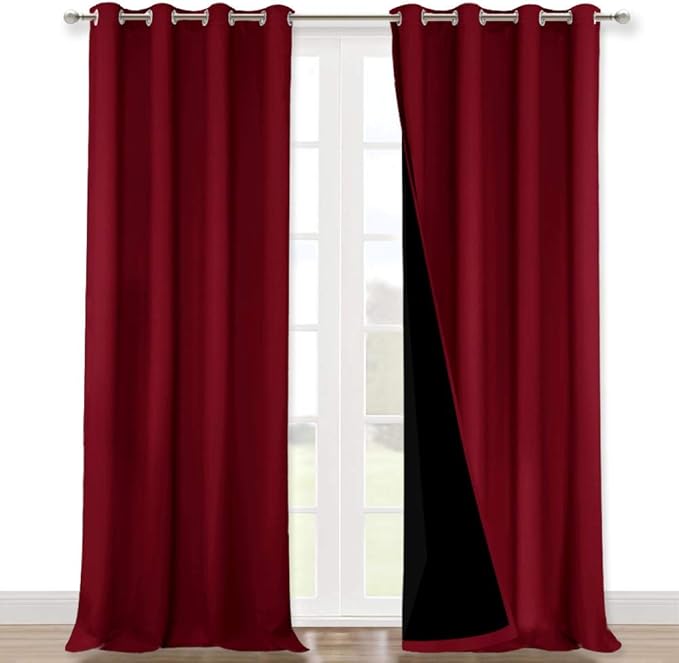NICETOWN Cold Blocking 100% Blackout Curtains, Durable and Soft Black Lined Blackout Drapes, Energy Saving Decoration for Patio Sliding Glass Door, Burgundy, 52-inch x 108 inches, 2 PCs