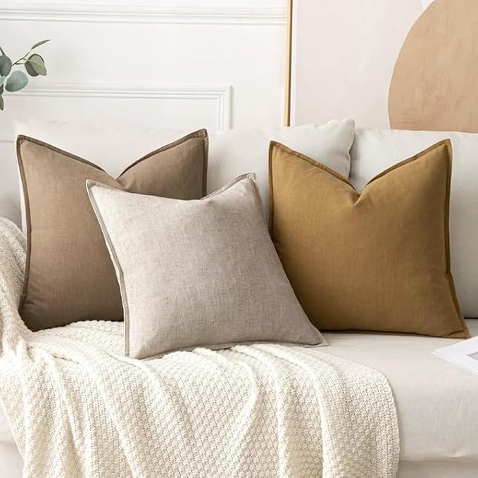 MIULEE Decorative Linen Euro Sham Pillow Covers 24x24 Inch Natural Linen Boho Farmhouse Neutral Couch Throw Pillows for Bed Pack of 2 Accent Modern Pillowcase Sofa Livingroom Home Decor