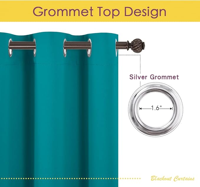 NICETOWN Bedroom Curtains Blackout Drapery Panels, 2 Panels, 70 x 108 inches, Peacock Teal, Three Pass Microfiber Thermal Insulated Solid Ring Top Blackout Window Curtains/Drapes