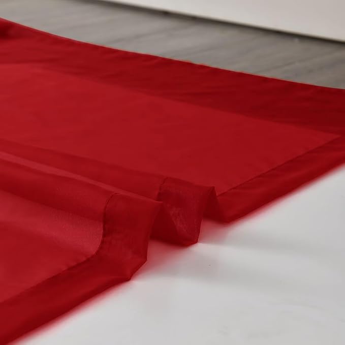 SpaceDresser Sheer Voile Window Treatment Rod Pocket Curtain Panels for Kitchen Bedroom Living Room Drapes Sunlight Filtering Privacy Semi Home Decor Assorted Colors Sizes (Christmas Red, 52 W x 45 L)