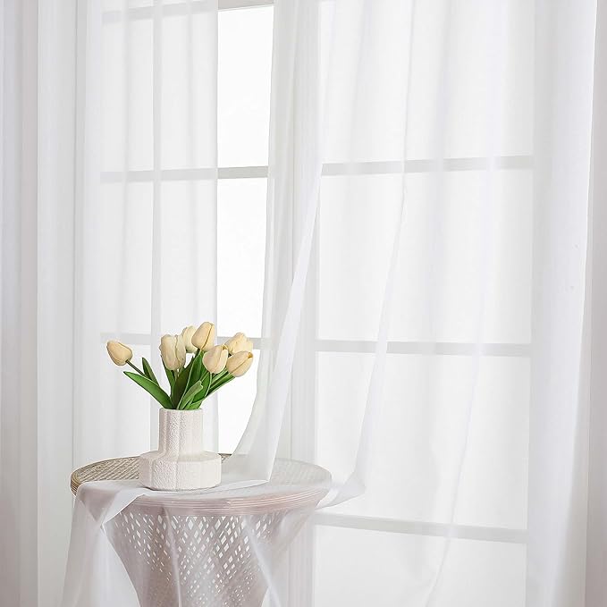 OVZME White Sheer Curtains 72 Inches Long 2 Panels Set, Light Filtering Sheer Curtains for Living Room Bedroom 59 Inch Extra Wide, Modern Voile Filmy Rod Pocket Window Drapes, 59Wx72L Inches
