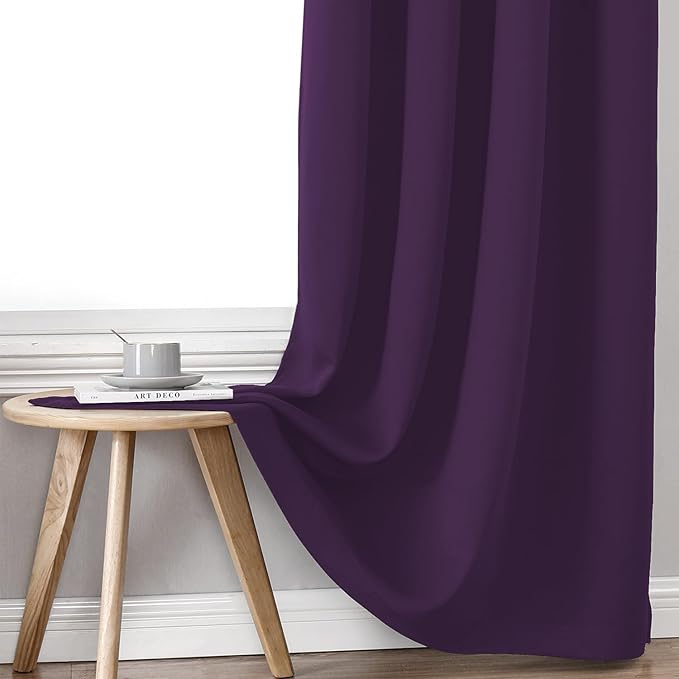 ChrisDowa 100% Blackout Curtains for Bedroom with Black Liner, 2 Thick Layers Total Blackout Thermal Insulated Grommet Window Curtains 2 Panels Set (Royal Purple, 42 x 63 Inch)