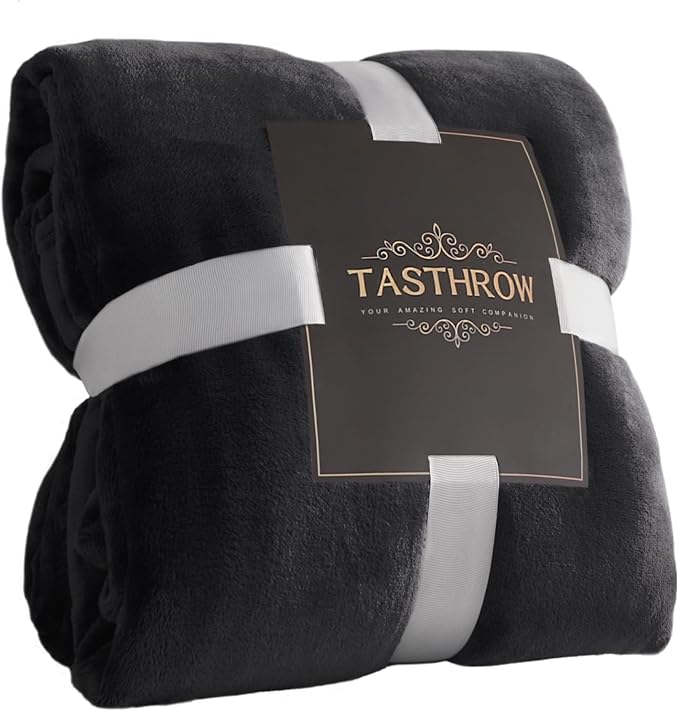 TASTHROW Large Flannel Fleece Throw Blanket, 60×80 Inch - Cozy Lightweight Thick Blanket - All Seasons Suitable for Women, Men and Kids (Black)