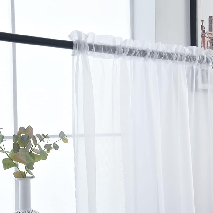 SpaceDresser Basic Rod Pocket Sheer Voile Window Curtain Panels White 1 Pair 2 Panels 60 Width 63 Inch Long for Kitchen Bedroom Children Living Room Yard（White，60Wx 63L）