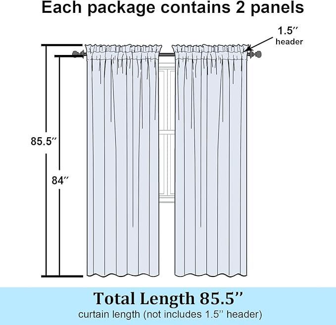 Simplebrand Aqua Sheer Curtains 84 Inches Long, Light Filtering Rod Pocket Solid Color Window Sheer Curtain Panels, Elegant Curtains & Drapes for Living Room, Bedroom 2 Panels (Aqua, 42" W x 84" L)