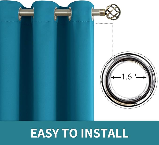 BGment Blackout Curtains - Grommet Thermal Insulated Room Darkening Bedroom and Living Room Curtains, Set of 2 Panels (38 x 45 Inch, Peacock Blue)