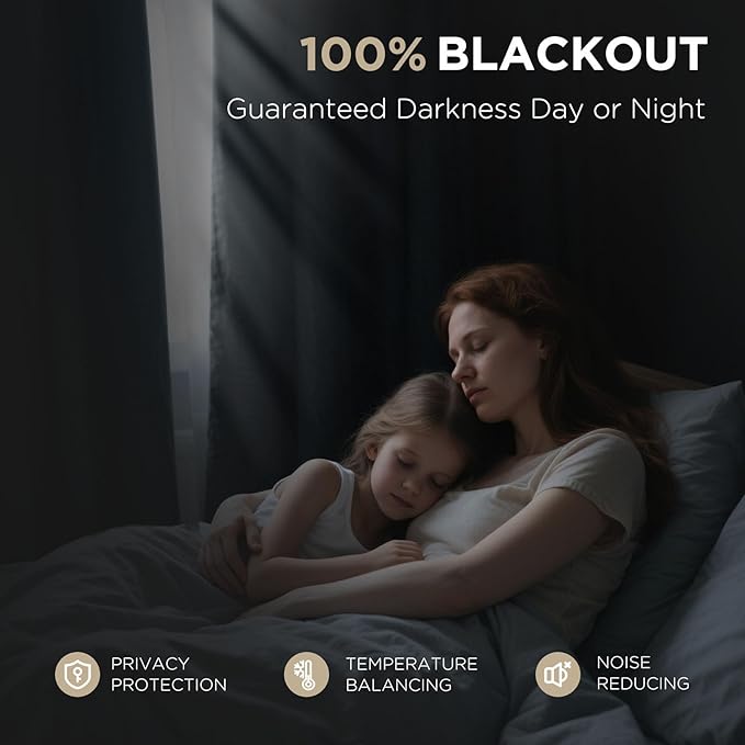 Joydeco Blackout Curtains for Bedroom - 100% Light Blocking 2 Panels Light Grey Drapes 42" W x 72" L, Thermal Insulated Room Darkening Curtains, Linen Textured for Living Room, Rod Pocket & Back Tabs
