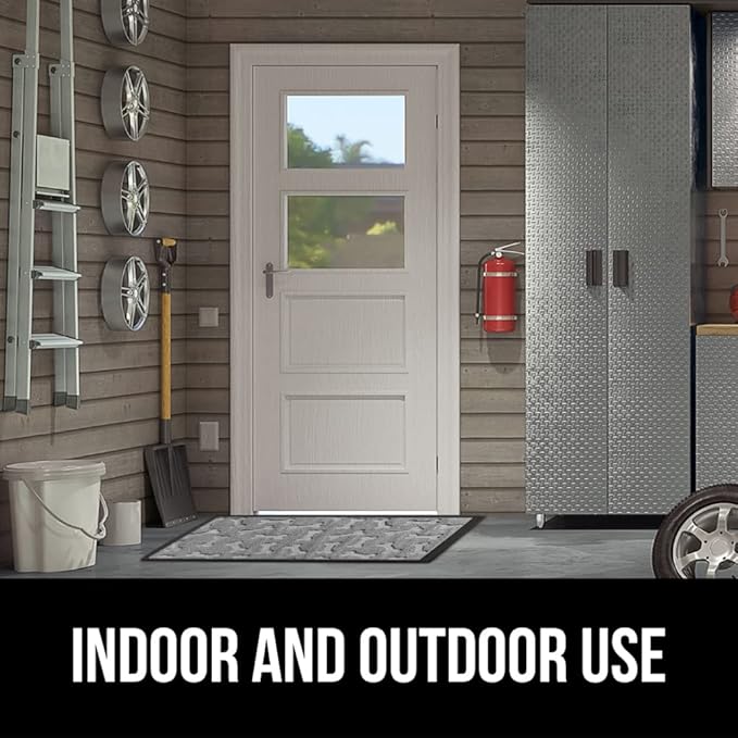 GORILLA GRIP 100% Waterproof All-Season WeatherMAX Doormat, 47x35, US Designed Natural Rubber, Stain and Fade Resistant, Low Profile Indoor Outdoor Door Mats, Easy Clean Patio Mat, Light Gray Bones