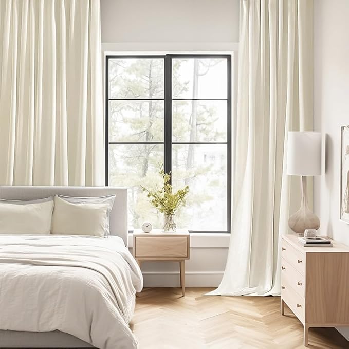 MIULEE Beige White Back Tab Blackout Curtains 72 Inches Long 2 Panels Set for Living Room Bedroom Privacy, Rod Pocket/Pinch Pleat Thermal Insulated Room Darkening Pleated Light Blocking Drapes