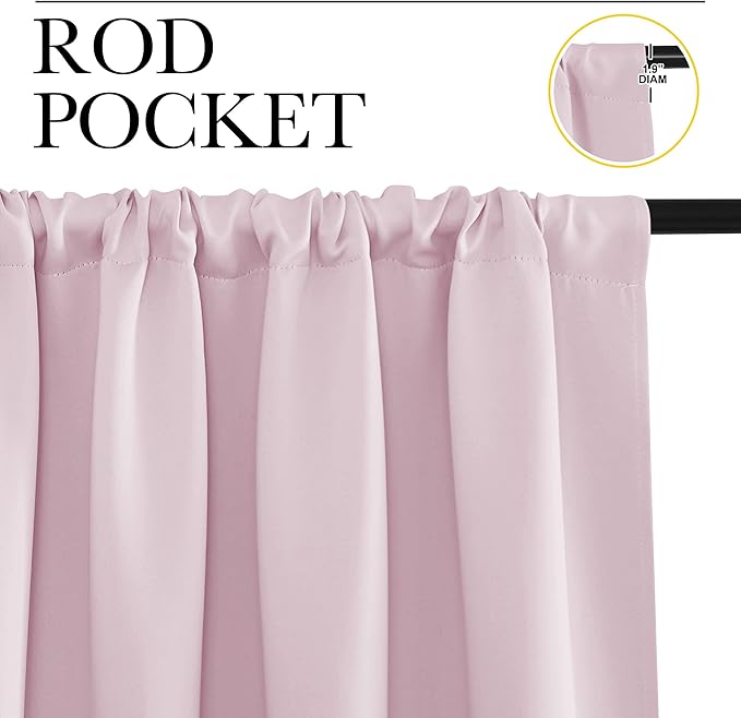 NICETOWN Blackout Curtains for Bedroom, Blackout Curtain Panels, Baby Pink, 1 Pair, 62 by 63-inch, Window Treatment Energy Saving Thermal Insulated Solid Rod Pocket Blackout Drapes/Draperies