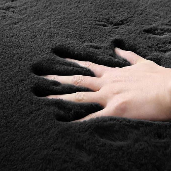 ORINOVA Fuzzy Rabbit Fur Rug Fluffy Rugs Washable Area Rugs for Living Room Black Furry Rug for Bedroom Rugs 3x5 Cute Room Girl Room Home Decor Rectangle