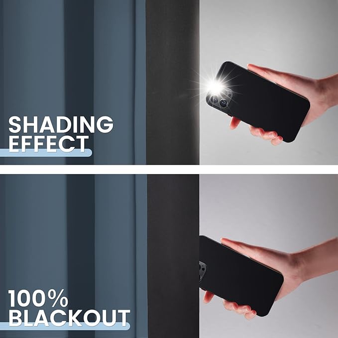 SimpleHome 100% Blackout Curtains for Bedroom,Thermal Insulated Grommet Window Drapes Room Darkening Stone Blue Curtains for Living Room with Black Back,42 x 84 Inch,2 Panels