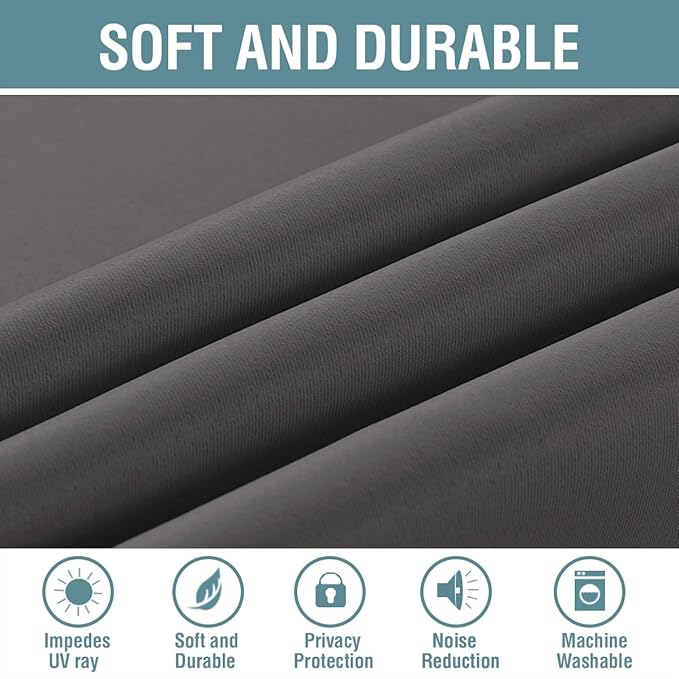 H.VERSAILTEX Blackout Grey Curtains for Bedroom Thermal Insulated Curtains 63 Inches Length Blackout Curtain Panel for Living Room, Luxury Grommet Solid in Charcoal Gray, One Panel, 52" W x 63" L
