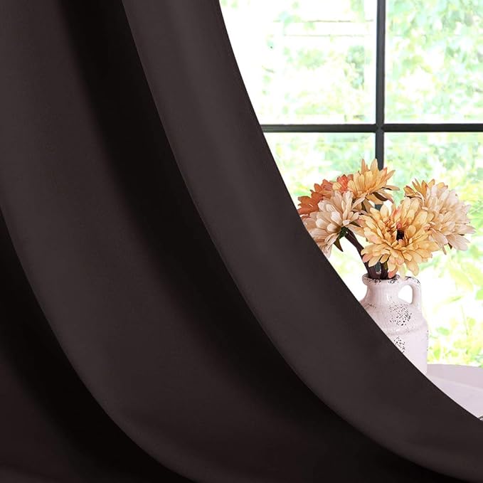 NICETOWN Blackout Curtain Panels for Bedroom Window, Triple Weave Microfiber Energy Saving Thermal Insulated Solid Grommet Blackout Draperies and Drapes (One Pair, 42 Inch by 45 Inch, Toffee Brown)