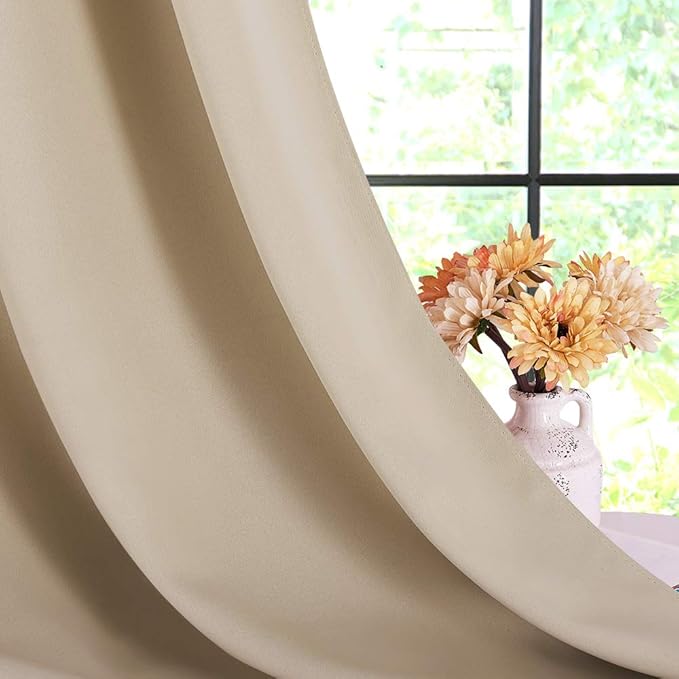 NICETOWN Room Darkening Draperies Window Curtain Panels, Biscotti Beige, 2 Panels, W42 x L80 -inch, Thermal Insulated Grommet Room Darkening Curtains for Bedroom