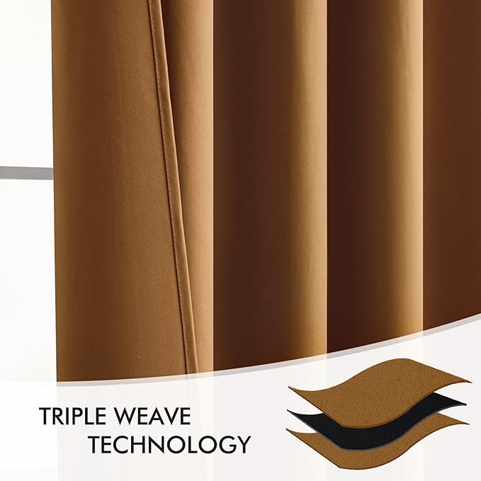 MIULEE Golden Brown Back Tab Blackout Curtains 102 Inch Long 2 Panels Set for Bedroom, Rod Pocket/Pinch Pleated Thermal Insulated Living Room Darkening Light Blocking Floor to Ceiling Drapes