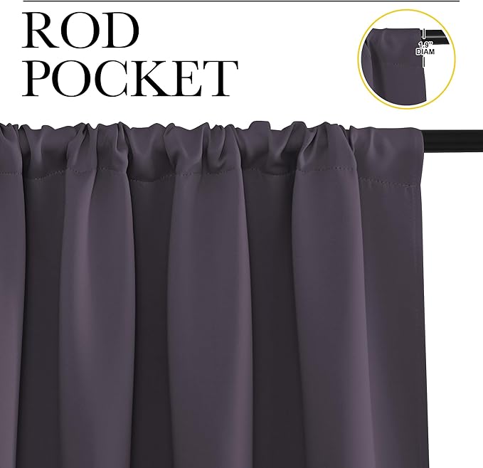 NICETOWN RV Bunk Curtains, Greyish Purple, 2 Panels, W42 x L30 -Inch, Kitchen Window Curtains Over Sink, Thermal Insulated Rod Pocket Blackout Blinds & Drapes for Small Windows