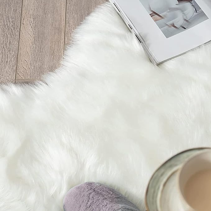 ORINOVA White Shag Rugs for Living Room 9x12 Area Rugs for Bedroom Large Washable Furry Faux Sheepskin Fluffy Fur Rug for Nursery Rectangle Rug