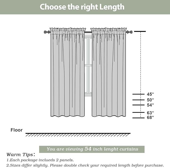 OWENIE Sheer Curtains Living Room 54 inches Long, Rod Pocket Curtain Sheers Bedroom, Light Filtering Voile Panels Drapes Basement Small Window Treatments 2 Panels, 42" W x 54" L, Sage Green