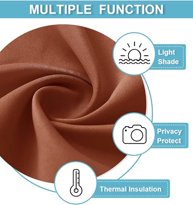 RYB HOME Blackout French Door Window Curtain Covering, Rod Pocket Thermal Insulated Privacy Non See Through Drapes for Bathroom Window, Width 29 by Length 45, Burnt Orange, 2 Panels