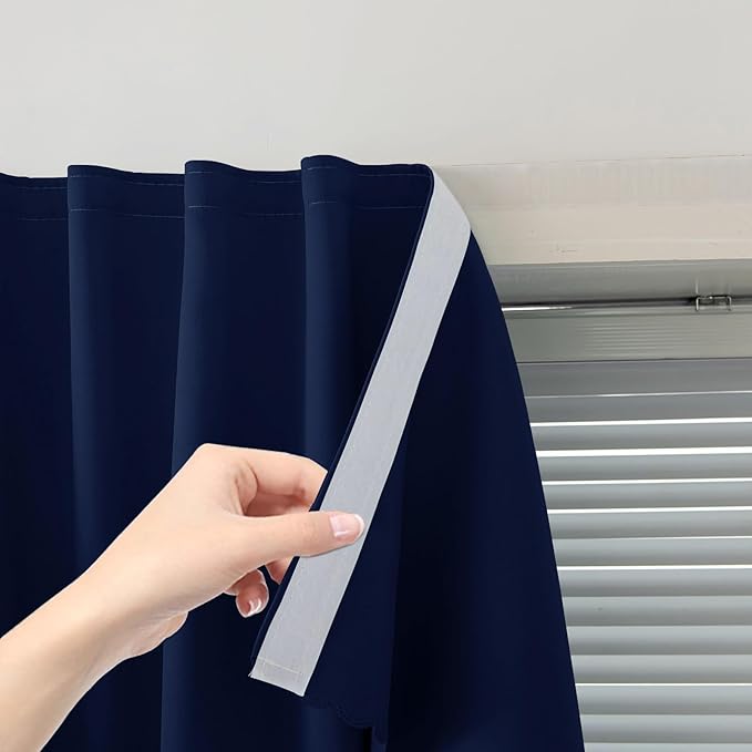 Self Adhesive Portable Blackout Curtains for Bedroom Easy to Install Window Thermal Lnsulated Kitchen Room Darkening Small Window Curtains, 59" W X 71" L, Navy Blue, 1 Panel