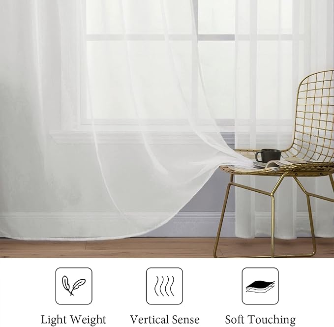 MIULEE 2 Panels Solid Color Sheer Window Curtains Elegant Window Voile Panels/Drapes/Treatment for Bedroom Living Room (54X72 Inches Ivory)