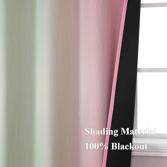 Estelar Textiler Pink and Sage Green Blackout Curtains & Drapes for Bedroom, Thermal Insulated Ombre Blackout Drapes, Room Darkening Energy Saving Curtains for Living Room, 42Wx63L, 2 Panels