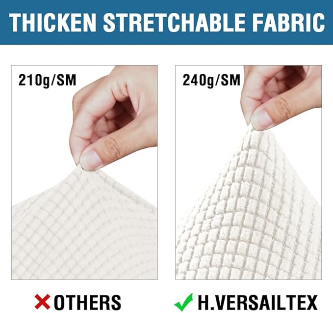 H.VERSAILTEX 4 Piece Stretch Sofa Covers for 3 Cushion Couch Covers for Living Room Furniture (Base Cover Plus 3 Seat Cushion Covers) Upgraded Thicker Jacquard Fabric (Sofa, Porcelain White)