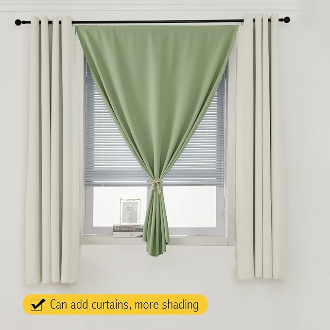 Magic Tape Blackout Curtains for Bedroom No Drillng Self Adhesive Curtains No Rod Small Window, 59" W X 59" L, Sage Green, 1 Panel