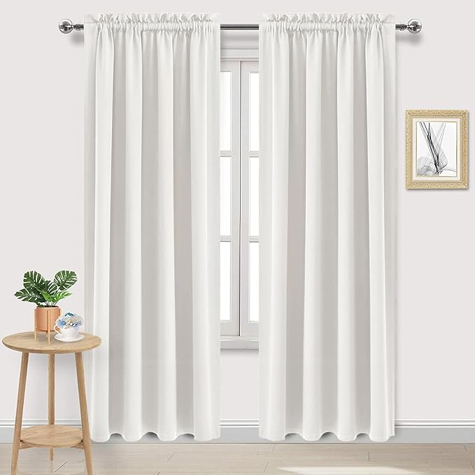 DWCN Blackout Curtains Thermal Insulated, Energy Saving & Noise Reducing Bedroom and Living Room Curtains, Ivory, W 52x L 84 Inch, Set of 2 Rod Pocket Curtain Panels