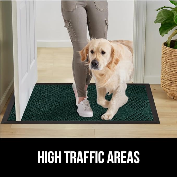 GORILLA GRIP 100% Waterproof All-Season WeatherMAX Doormat US Designed Natural Rubber, Stain and Fade Resistant, Low Profile Indoor Outdoor Door Mats, Easy Clean Patio Mat, 29x17, Green Diamond