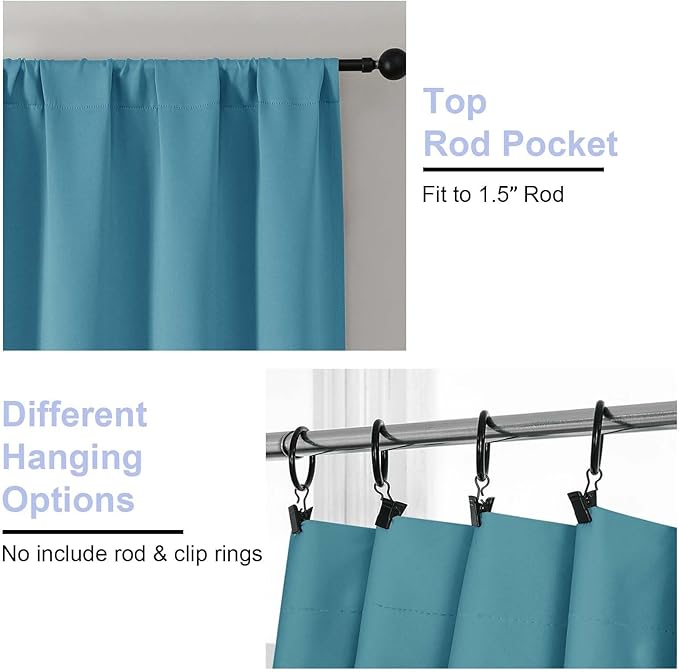 Simplebrand Ava Turquoise Blackout Curtains for Bedroom 84 Inch Length 2 Panels Set, Solid Thermal Insulated Privacy Nursery Window Treatment Curtains Blackout Drapes, W50 x L84 Inch, Turquoise