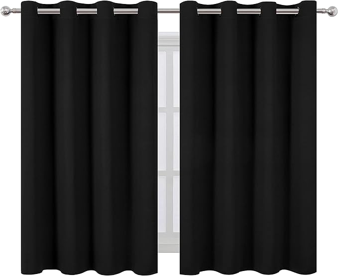 LEMOMO Black Thermal Blackout Curtains/52 x 54 Inch/Set of 2 Panels Room Darkening Curtains for Bedroom