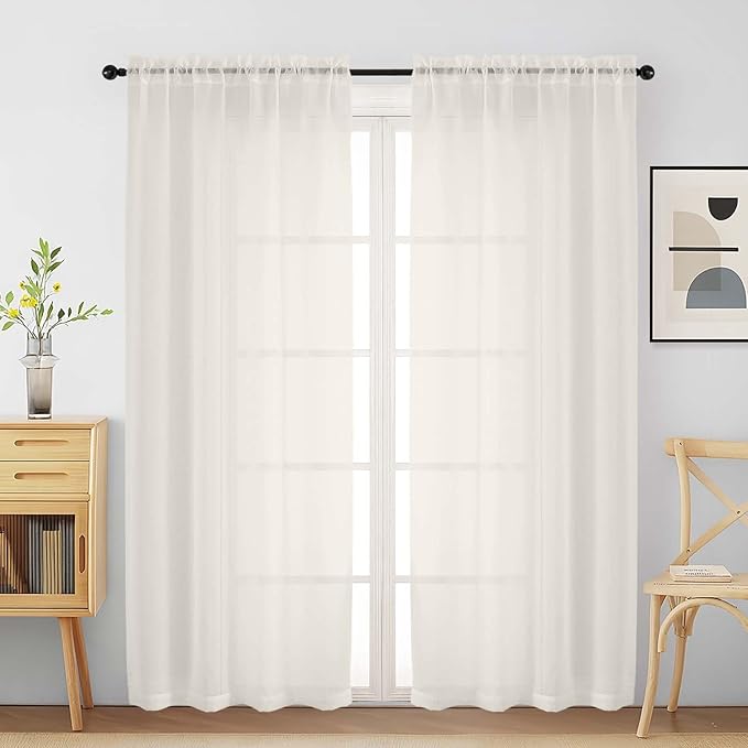 Ivory Sheer Curtains for Window 72 inches Long 2 Panels Set, Soft Airy Modern Light Filtering Sheer Curtains for Living Room Bedroom, Dual Rod Pocket Solid Window Drapes, 2x42Wx72L inches
