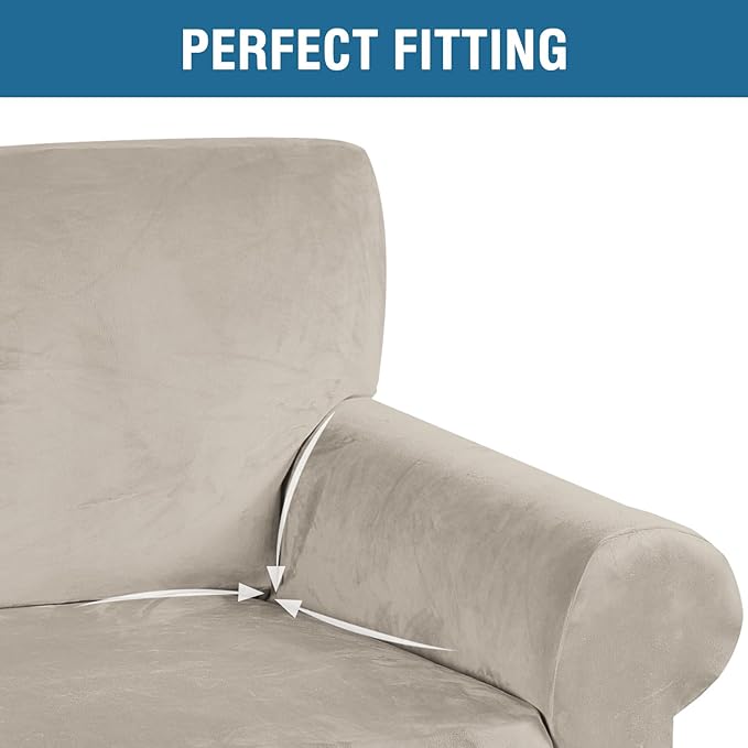 H.VERSAILTEX Stretch Velvet Sofa Covers for 3 Cushion Couch Covers Furniture Protector Soft with Non Slip Elastic Bottom, Crafted from Thick Comfy Rich Velour (Large Sofa 90"-97", French Oak)