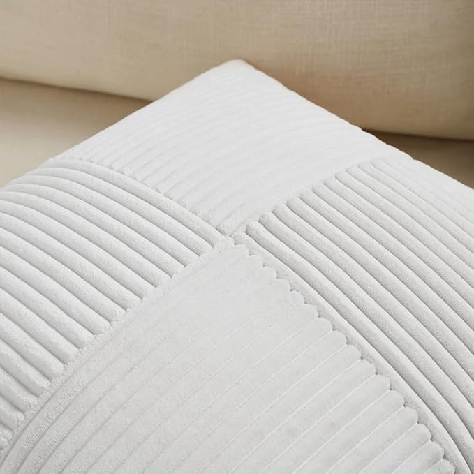 Fancy Homi 2 Packs White Long Lumbar Decorative Throw Pillow Covers 12x24 Inch for Couch Bed Sofa, Rustic Farmhouse Boho Home Decor, Soft Striped Corduroy Rectangle Accent Cushion Case 30x60 cm