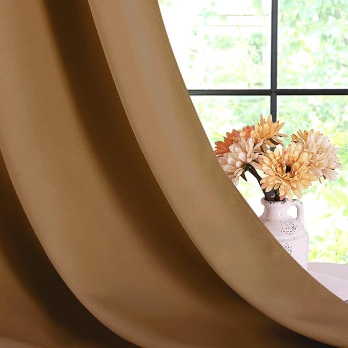 NICETOWN Bedroom Curtain Panels Blackout Draperies, Gold Brown, 1 Pair, 34 by 70-inch, Thermal Insulated Solid Grommet Blackout Curtains/Drapes
