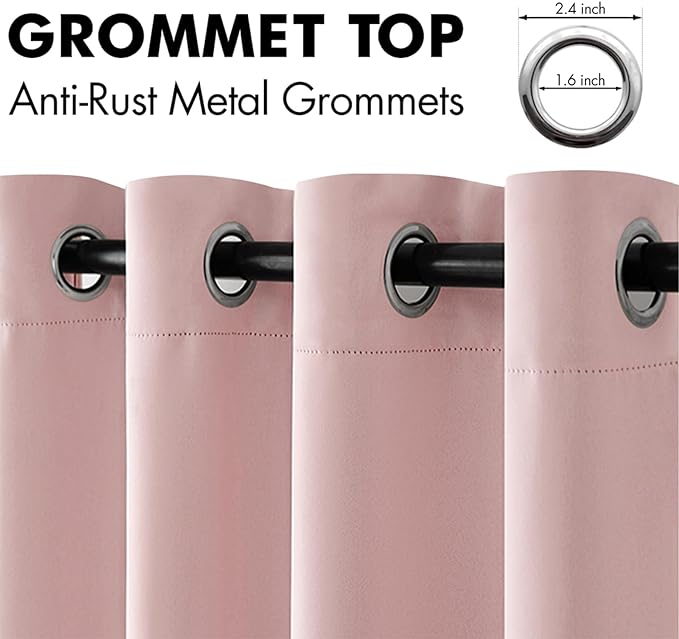 MIULEE Room Darkening Curtains Thermal Insulated Drapes Solid Window Treatment Set Grommet Top Light Blocking Blackout Curtain for Living Room/Bedroom 2 Panels 42 x 63 inch Baby Pink