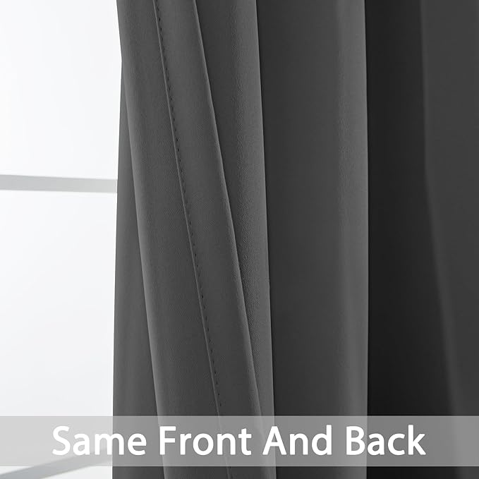 Yakamok 84 Inch Long Blackout Curtains for Bedroom, Thermal Insulated Room Darkening Curtains, Light Blocking Blackout Drapes for Living Room- 2 Panels,38x84 Inch, Charcoal Grey