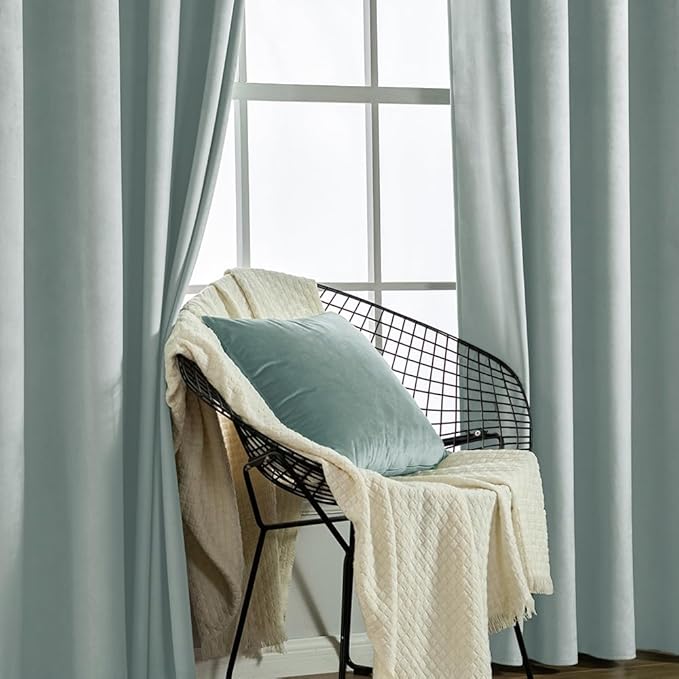 MIULEE Velvet Curtains Misty Blue Elegant Grommet Thermal Insulated Soundproof Room Darkening Curtains/Drapes for Classical Living Room Bedroom Decor 52 x 108 Inch Set of 2