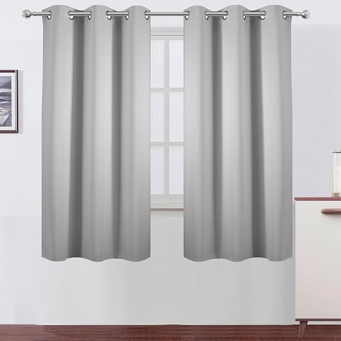 LEMOMO Light Grey Blackout Curtains 38 x 63 Inch Length/Set of 2 Curtain Panels/Thermal Insulated Room Darkening Blackout Curtains for Bedroom