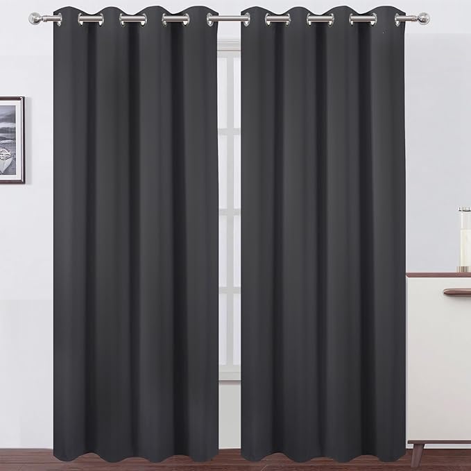 LEMOMO Dark Grey Thermal Blackout Curtains/52 x 95 Inch/Set of 2 Panels Room Darkening Curtains for Bedroom