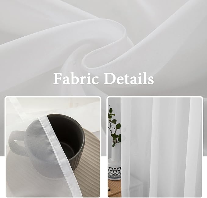 MIULEE White Window Sheer Curtains for Bedroom Living Room Solid Elegant Net Drapes 2 Panels Width 38 x Length 84 Inches